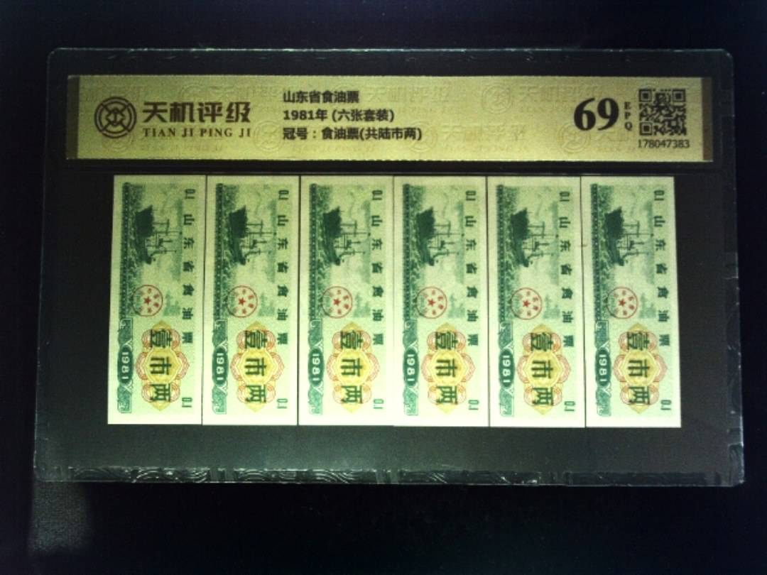 山东省食油票1981年 (六张套装)，冠号食油票(共陆市两)，纸币，钱币收藏