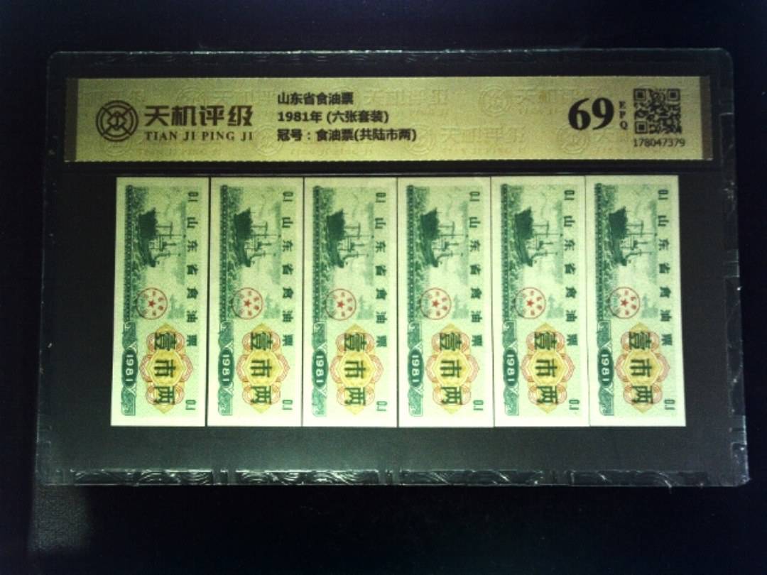 山东省食油票1981年 (六张套装)，冠号食油票(共陆市两)，纸币，钱币收藏