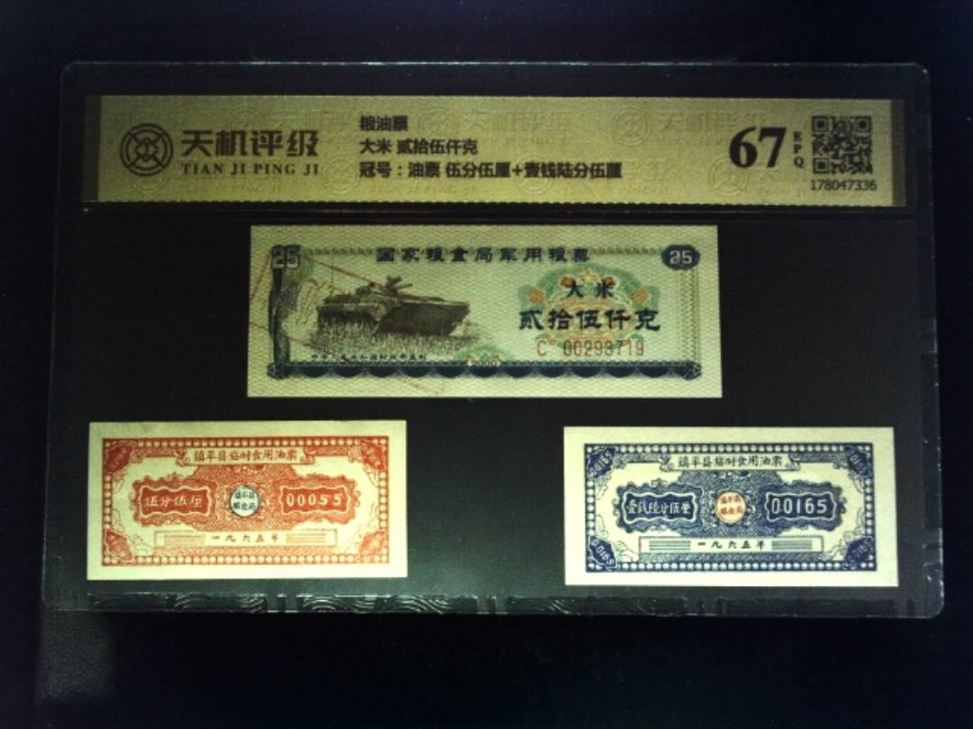 粮油票大米 贰拾伍仟克，冠号油票 伍分伍厘+壹钱陆分伍厘，纸币，钱币收藏