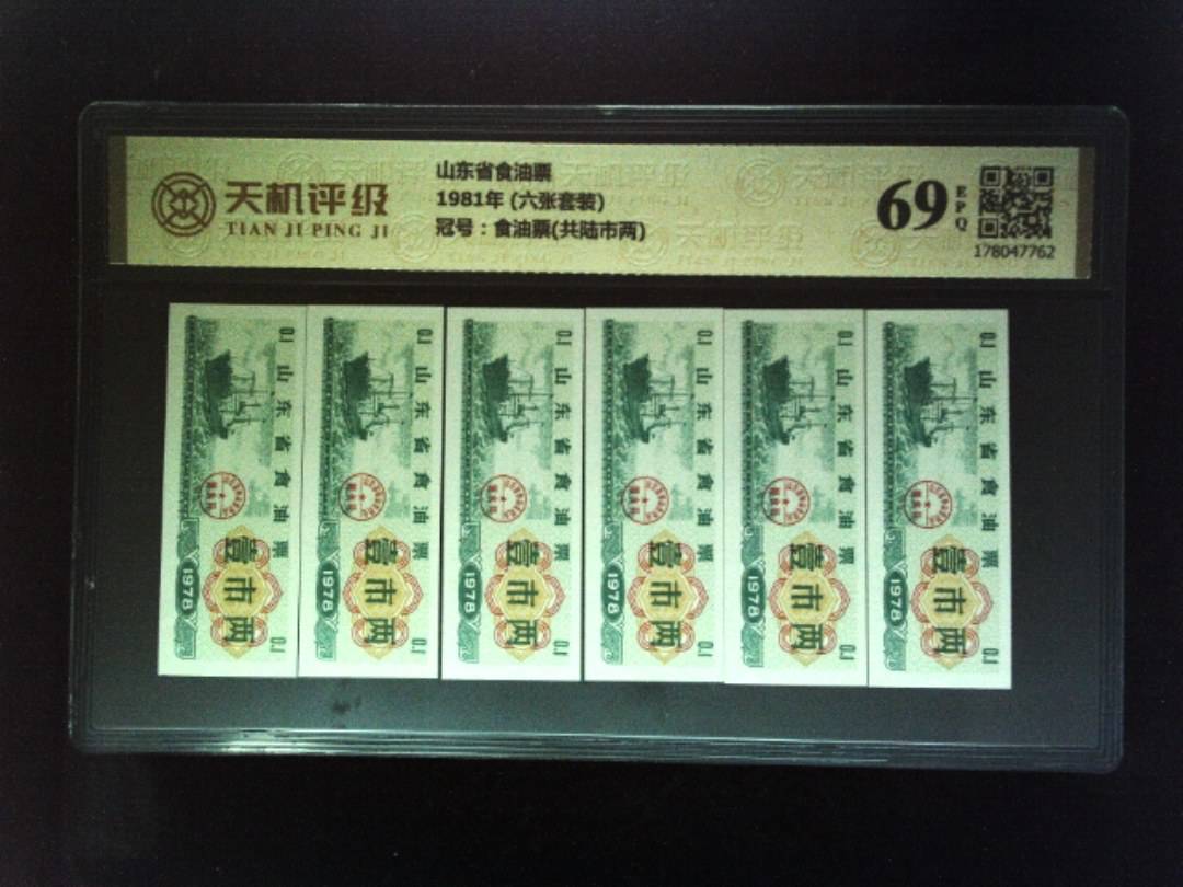山东省食油票1981年 (六张套装)，冠号食油票(共陆市两)，纸币，钱币收藏