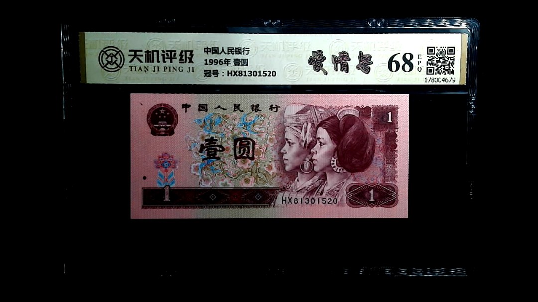 中国人民银行1996年 壹圆，冠号HX81301520，纸币，钱币收藏