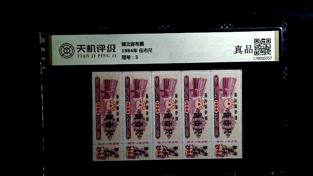 湖北省布票1984年 伍市尺，冠号5，纸币，钱币收藏