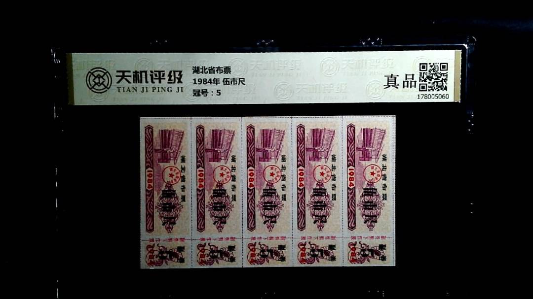 湖北省布票1984年 伍市尺，冠号5，纸币，钱币收藏