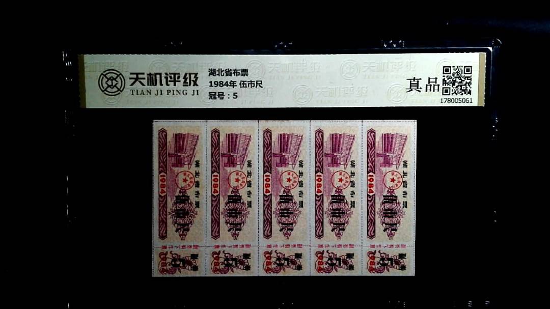 湖北省布票1984年 伍市尺，冠号5，纸币，钱币收藏