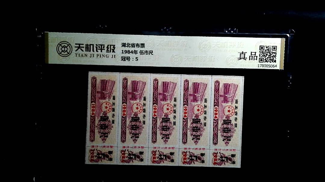 湖北省布票1984年 伍市尺，冠号5，纸币，钱币收藏