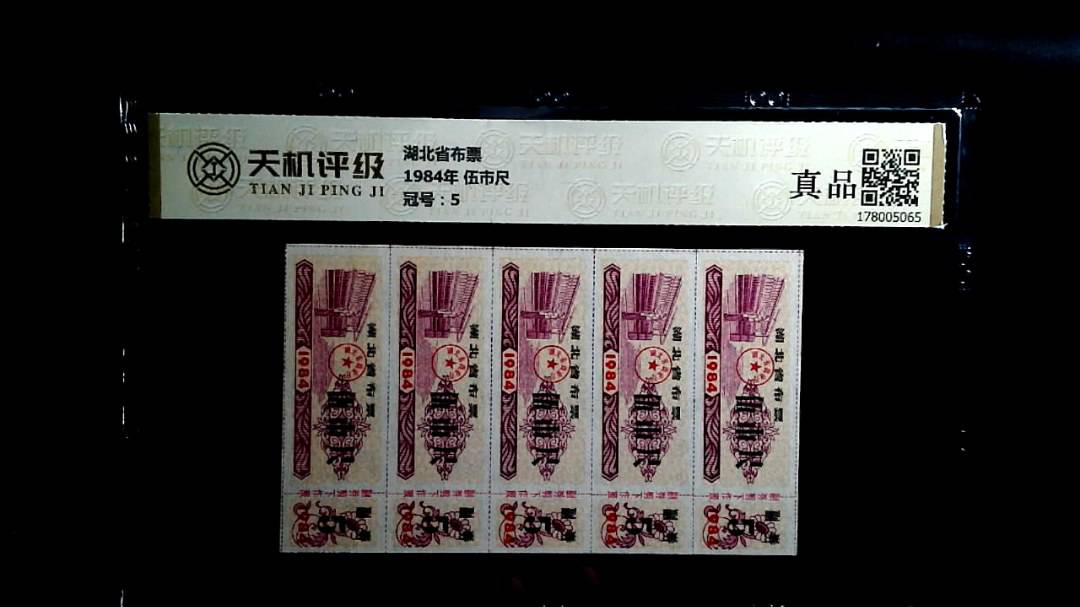 湖北省布票1984年 伍市尺，冠号5，纸币，钱币收藏