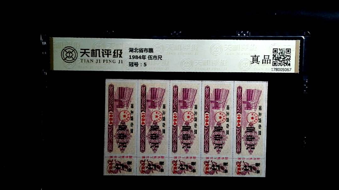 湖北省布票1984年 伍市尺，冠号5，纸币，钱币收藏
