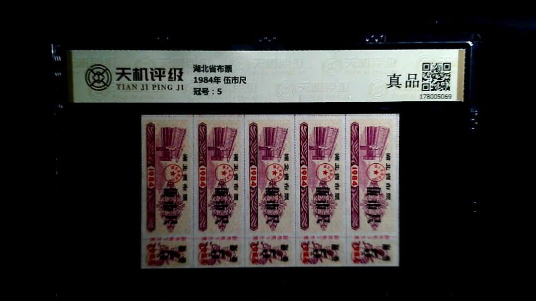 湖北省布票1984年 伍市尺，冠号5，纸币，钱币收藏