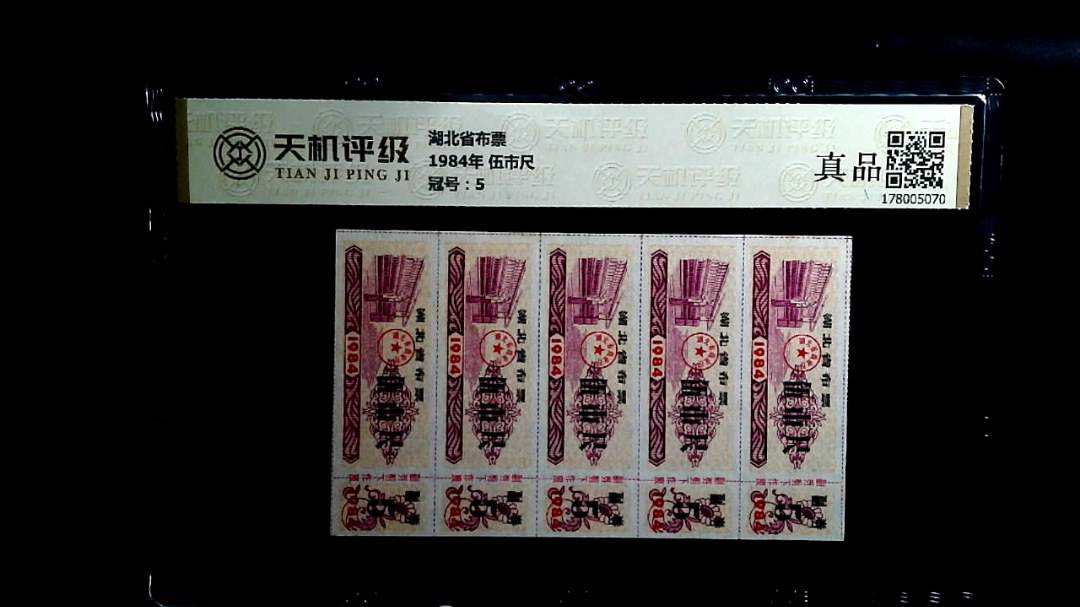 湖北省布票1984年 伍市尺，冠号5，纸币，钱币收藏