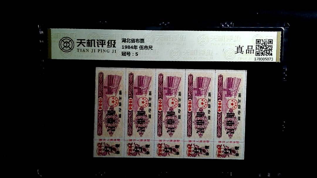湖北省布票1984年 伍市尺，冠号5，纸币，钱币收藏
