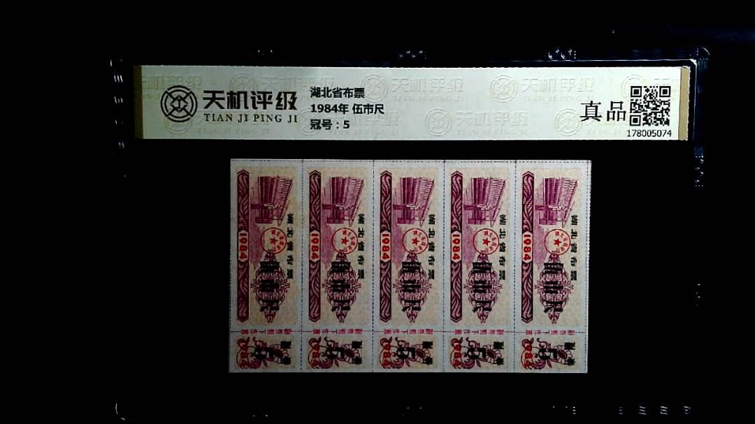 湖北省布票1984年 伍市尺，冠号5，纸币，钱币收藏