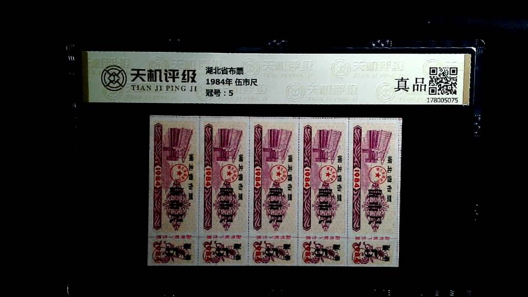 湖北省布票1984年 伍市尺，冠号5，纸币，钱币收藏