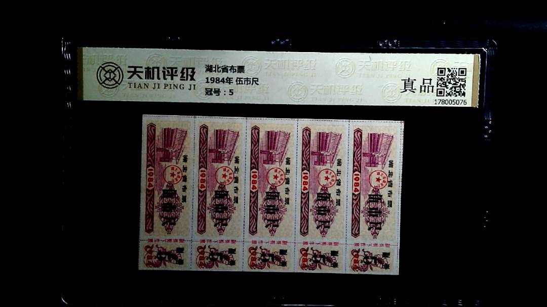 湖北省布票1984年 伍市尺，冠号5，纸币，钱币收藏