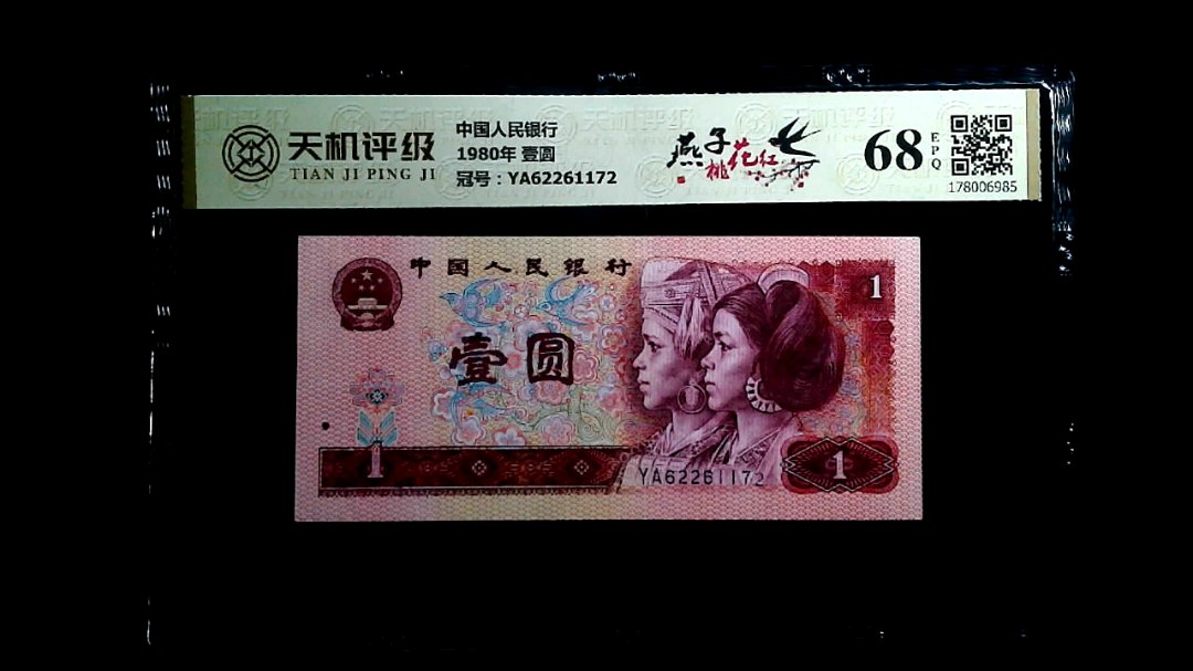 中国人民银行1980年 壹圆，冠号YA62261172，纸币，钱币收藏