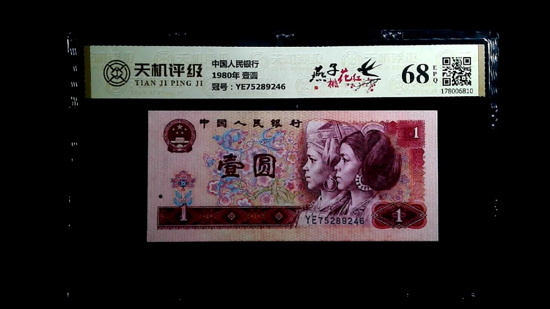 中国人民银行1980年 壹圆，冠号YE75289246，纸币，钱币收藏