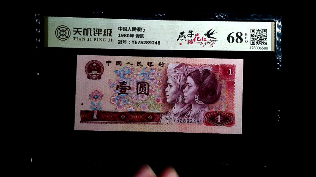 中国人民银行1980年 壹圆，冠号YE75289248，纸币，钱币收藏