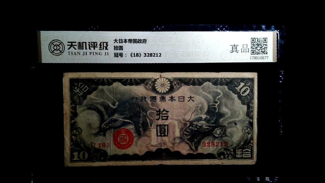 大日本帝国政府拾圆，冠号《18》328212，纸币，钱币收藏