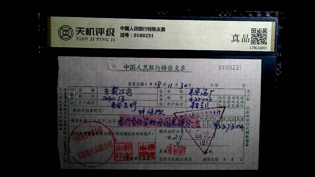 中国人民银行转账支票，冠号0100231，纸币，钱币收藏