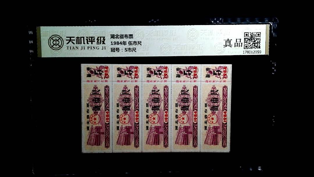 湖北省布票1984年 伍市尺，冠号5市尺，纸币，钱币收藏
