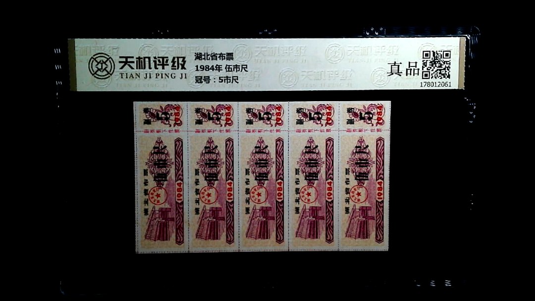 湖北省布票1984年 伍市尺，冠号5市尺，纸币，钱币收藏