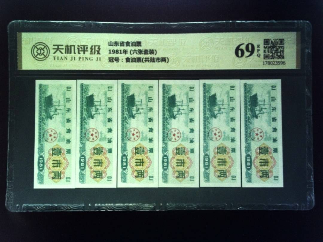 山东省食油票1981年 (六张套装)，冠号食油票(共陆市两)，纸币，钱币收藏