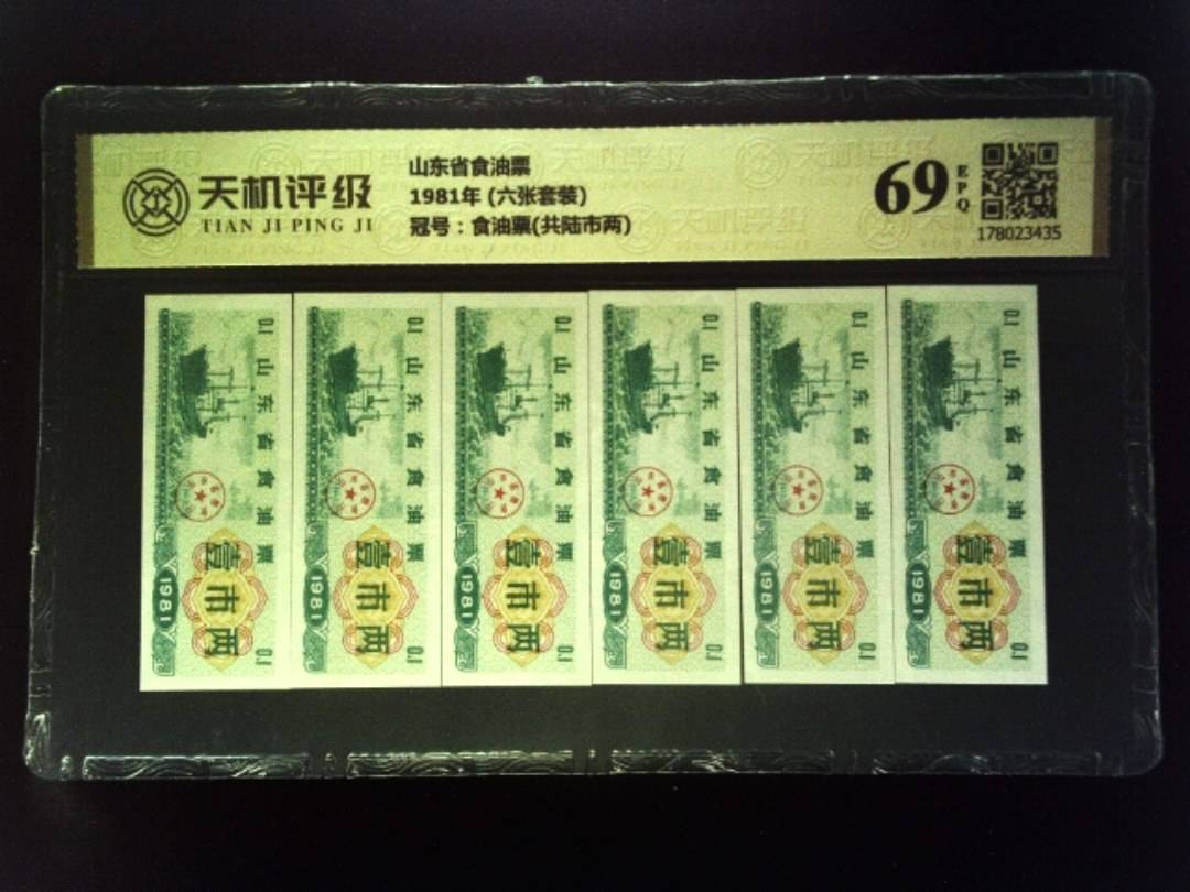 山东省食油票1981年 (六张套装)，冠号食油票(共陆市两)，纸币，钱币收藏